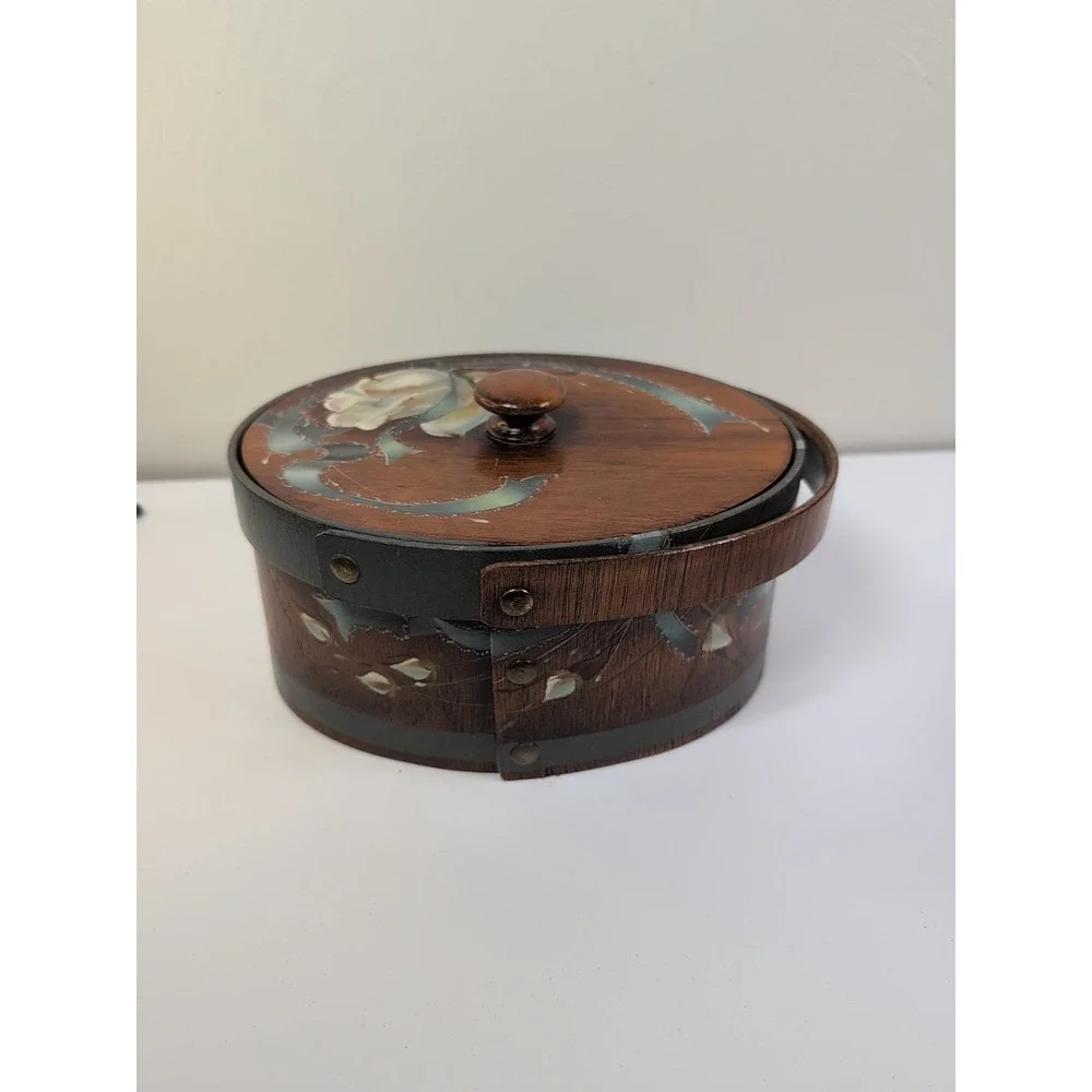 Wooden‎ Wood Handled Bucket Pale Box Floral  With Lid Vintage